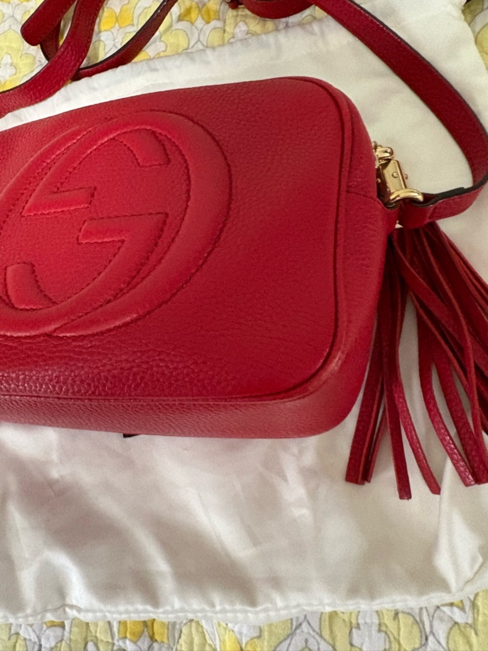Gucci Red Soho Disco Embossed GG Leather Crossbody with Tassel - Picture 4 of 16